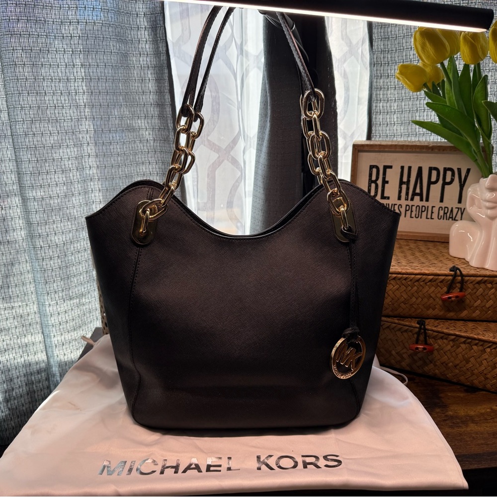 Michael Kors Black Shoulder Bag with Gold Accents